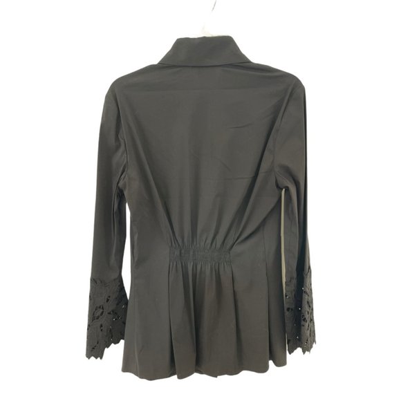 New BCBG Woven Cotton Black Down Button Top Sz XS - Picture 2 of 11